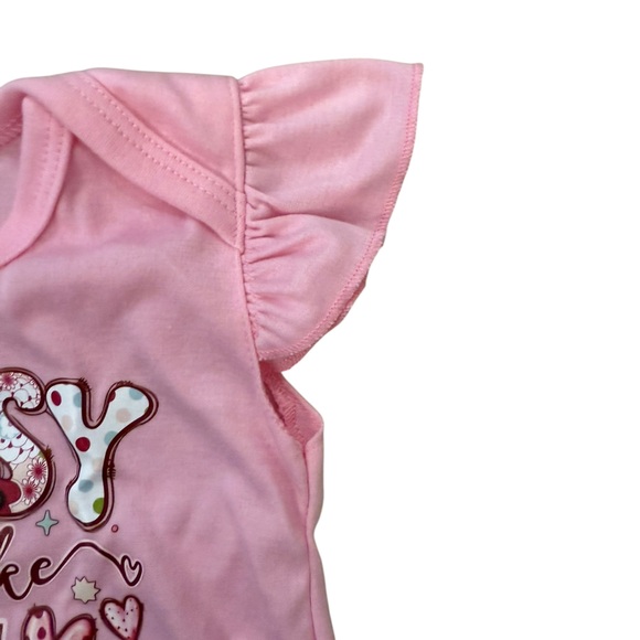 NWOT Baby Girl 6-9m Bodysuit Ruffle Sleeve Comes with Matching Pink Bow - Picture 3 of 4